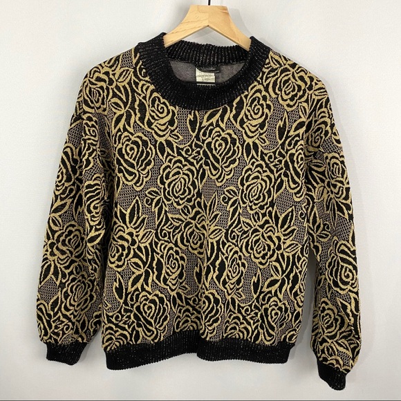 Cliche Sweaters - Cliche Vintage Gold Metallic Sweater Black Medium